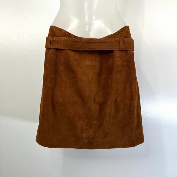 Sezane Tesse Suede Mini Skirt Brown Paper Bag Tie Waist Brown - Picture 6 of 7